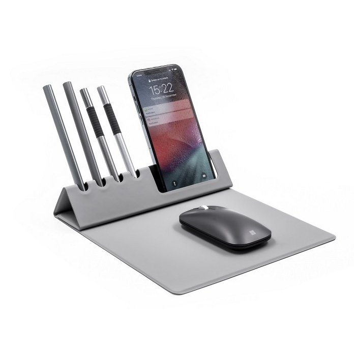 Evopad Charge Eco - Podkładka po mysz z ładowarką bezprzewodową & stojak na telefon wykonana z materiału RPET