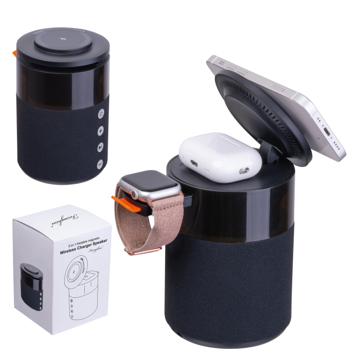 Głośnik z ładowarką bezprzewodową Ferraghini RILEY, czarny