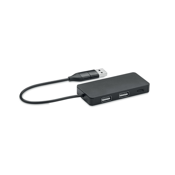 HUB-C - 3-portowy hub USB kabel 20cm, Czarny