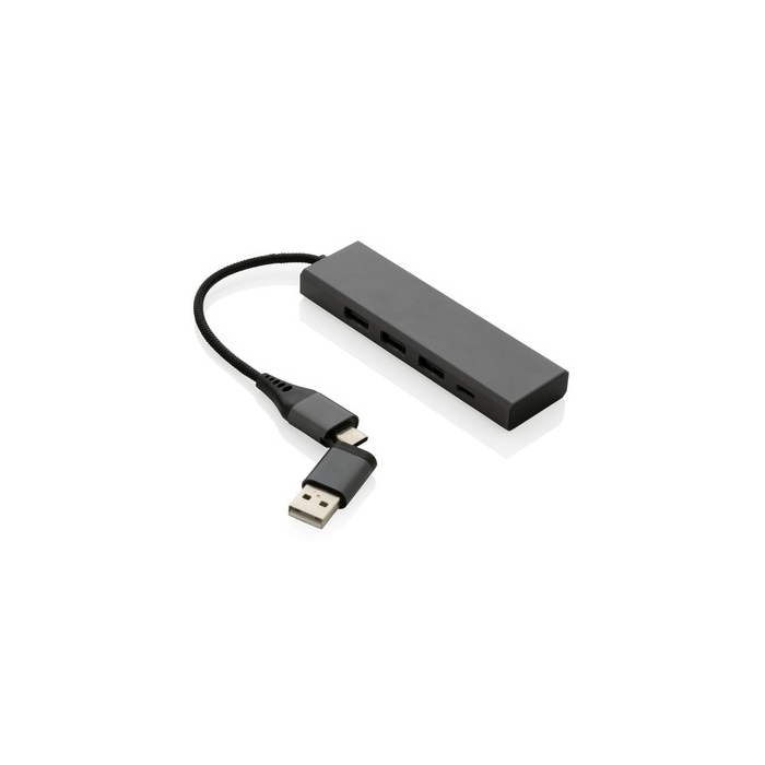 Hub USB 2.0 z USB C, aluminium z recyklingu szary