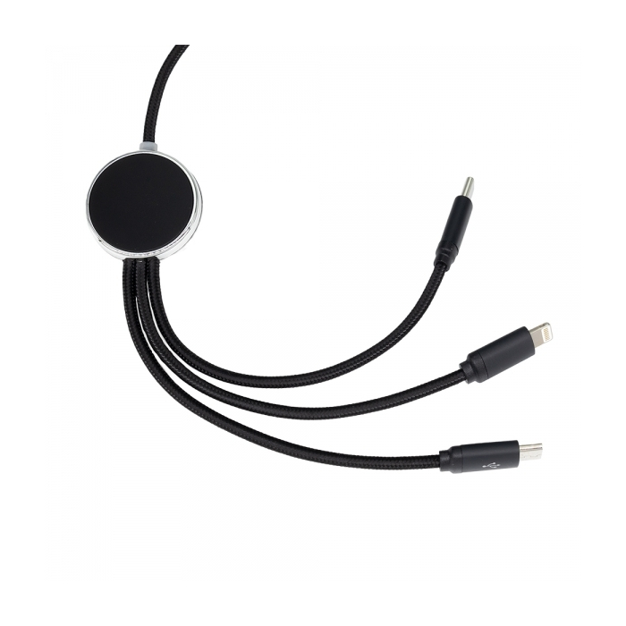 Kabel 3w1 z podświetlanym logo długi 120 cm, czarny