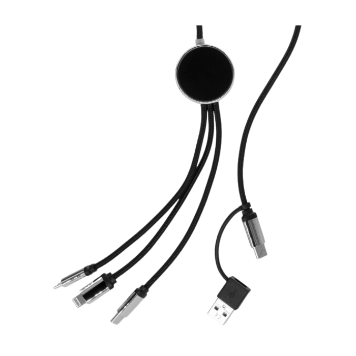 Kabel 4w1 z podświetlanym logo długi 120 cm, czarny