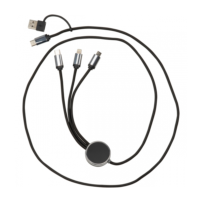 Kabel do ładowania 4w1, podświetlany, czarny