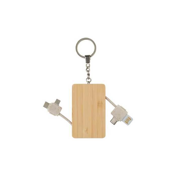 Kabel do ładowania, bambusowy brelok do kluczy brązowy