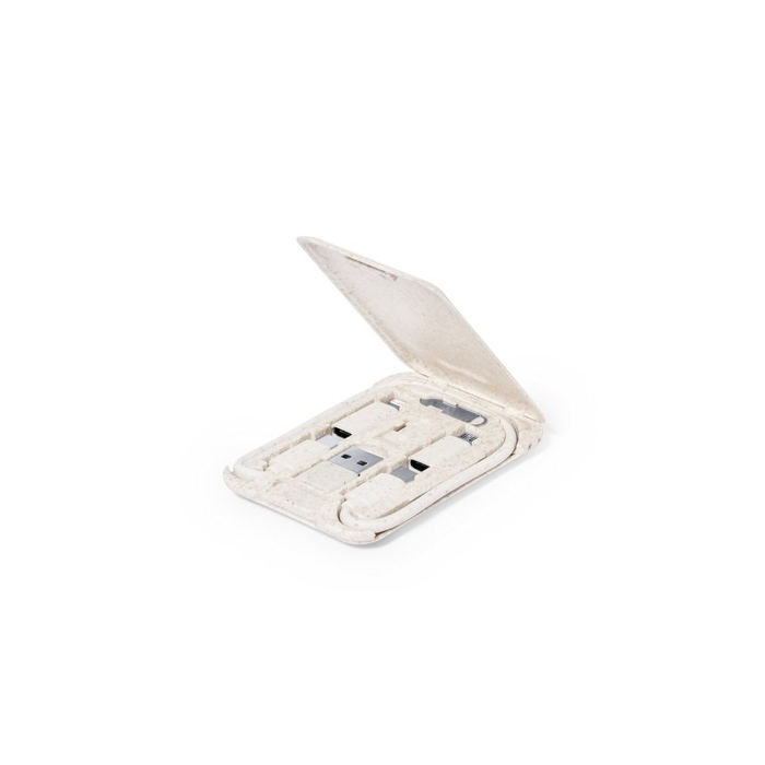 Kabel do ładowania i synchronizacji ze słomy pszenicznej, 3 adaptery w komplecie, stojak na telefon neutralny