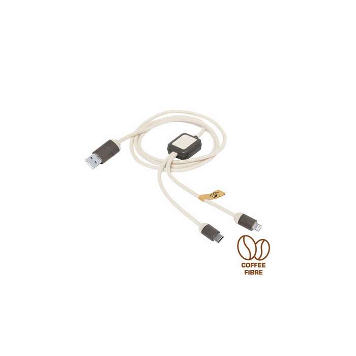 Kabel do ładowania z łusek kawowych i bawełny z recyklingu brązowy