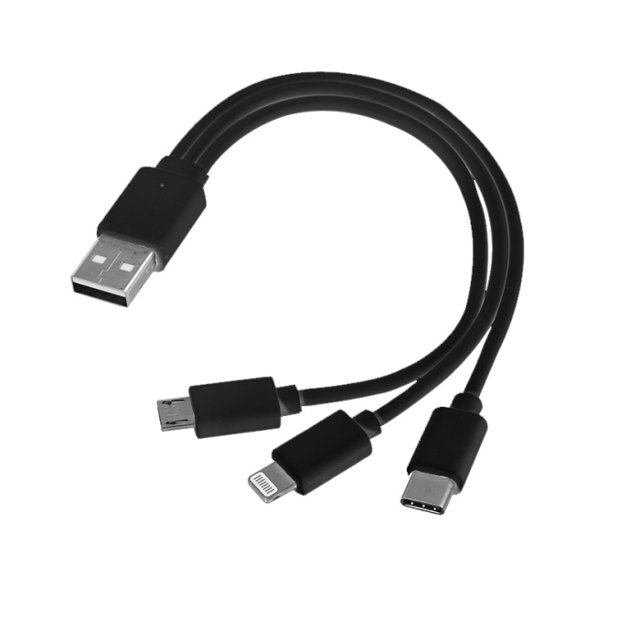 Kabel USB 3w1 micro USB + USB typ C + Lightning, czarny