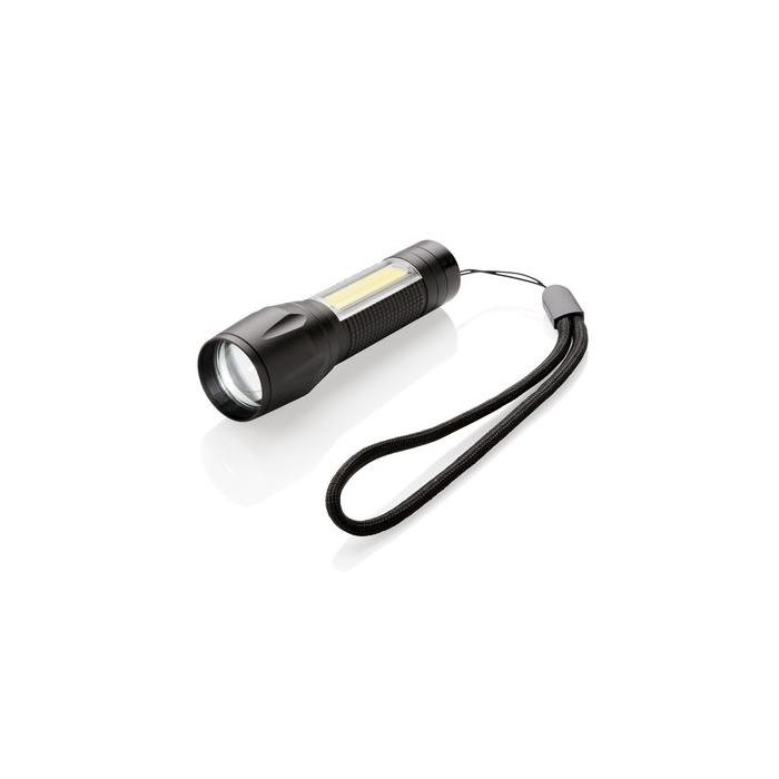 Kieszonkowa latarka LED 3W ze światłem COB czarny