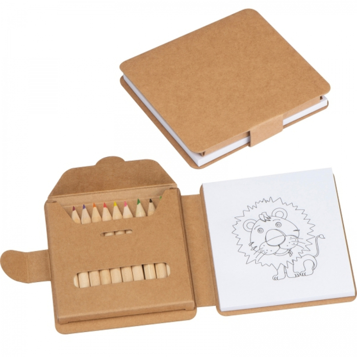 Kolorowanka z kredkami drewnianymi 12 kolorów, beżowy