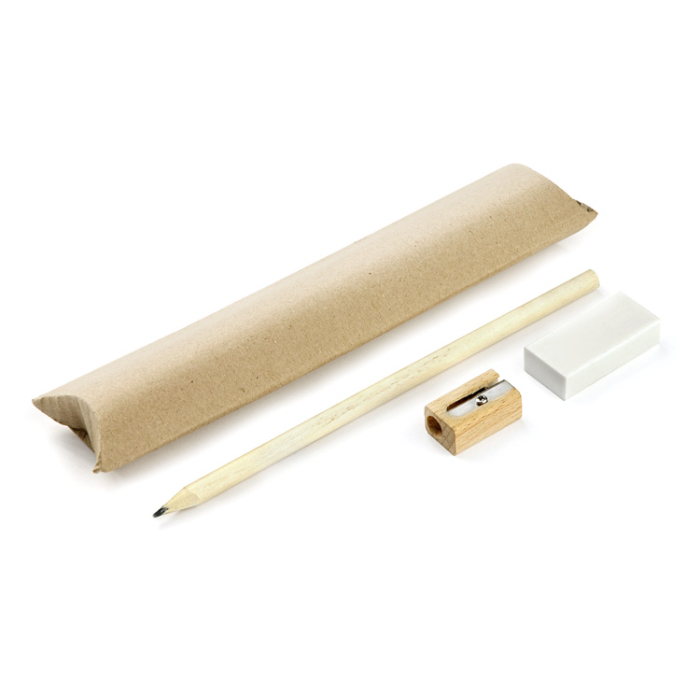 Komplet EKO (ołówek, gumka, temperówka) beżowy (naturalny)