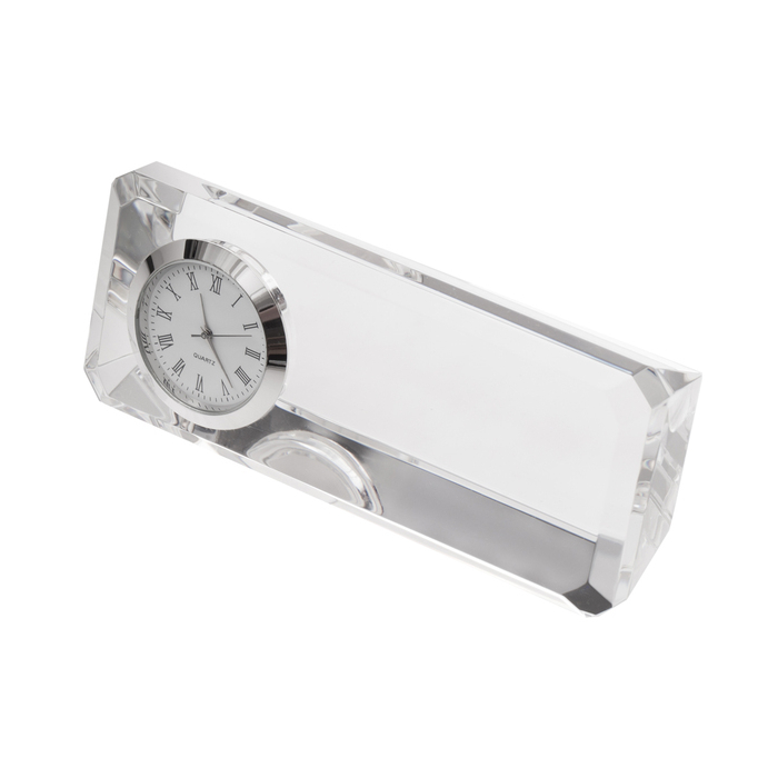 Kryształowy przycisk do papieru z zegarem Cristalino, transparentny