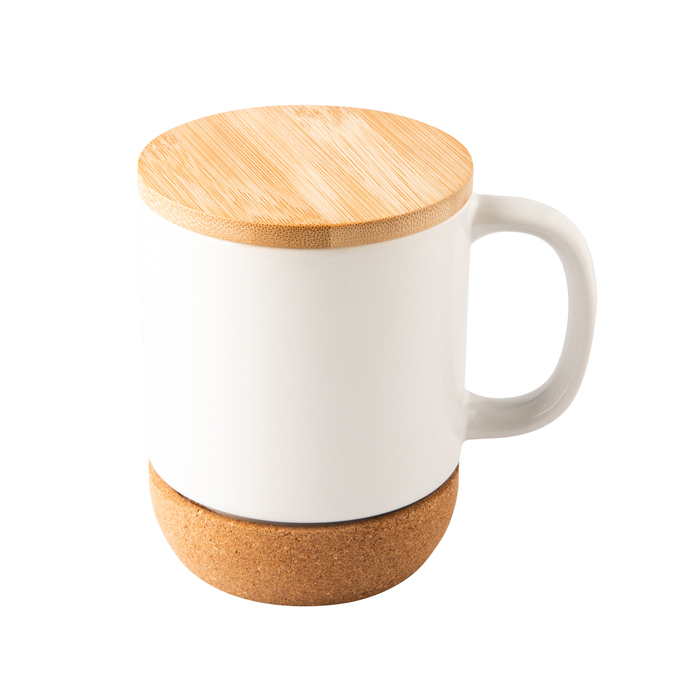 Kubek ceramiczny z bambusową przykrywką Giulia, biały