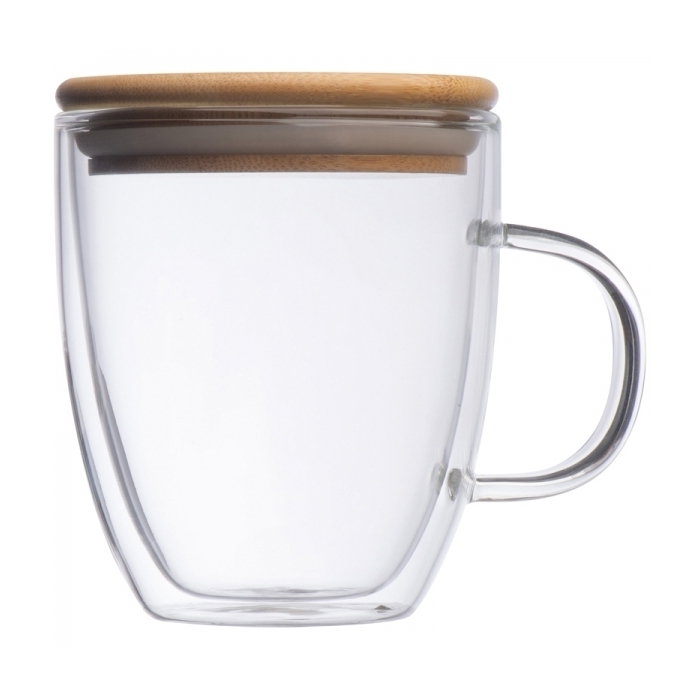 Kubek szklany z pokrywką GERTHE 350 ml, przeźroczysty