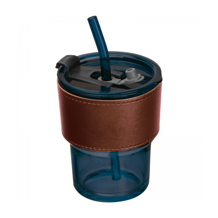 Kubek szklany ze słomką 320 ml, granatowy