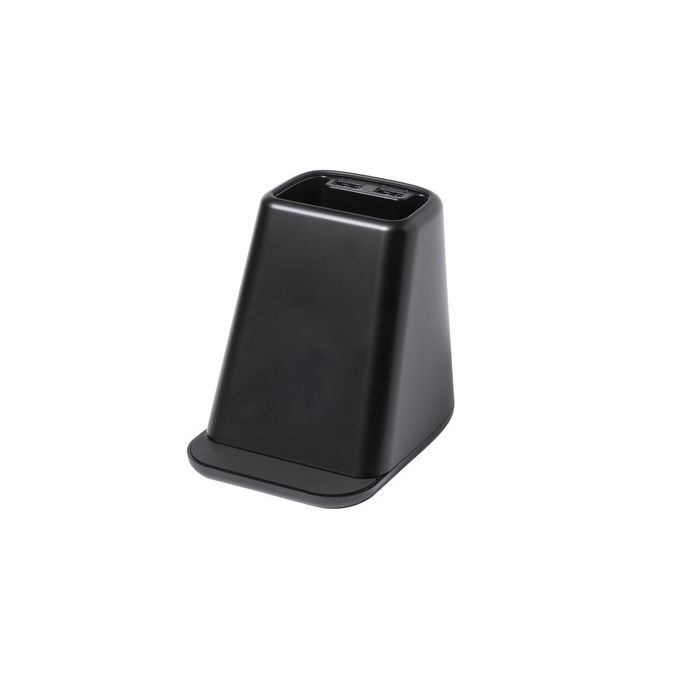 Ładowarka bezprzewodowa 5W-15W, 2 wyjścia USB, pojemnik na przybory do pisania, stojak na telefon czarny