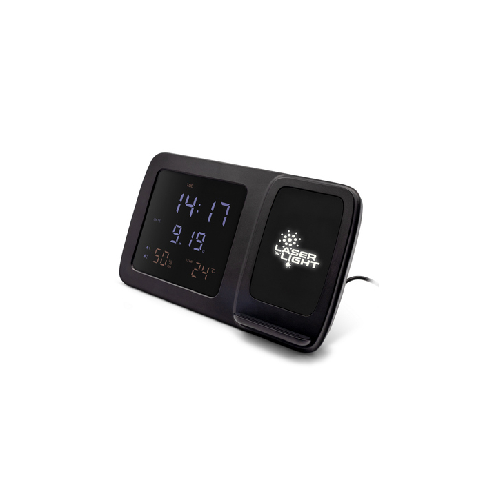 Ładowarka bezprzewodowa 5W-15W Exclusive Collection, wielofunkcyjny zegar cyfrowy | Isha czarny