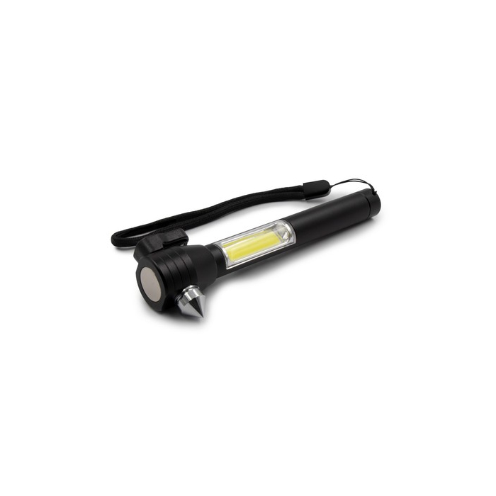 Latarka bezpieczeństwa 1 LED COB, przecinak do pasów, młotek bezpieczeństwa | Flint czarny