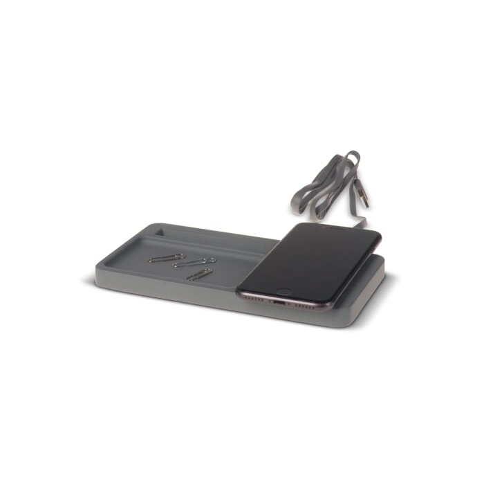 Limestone Desk organizer with wireless charger 5W, szary