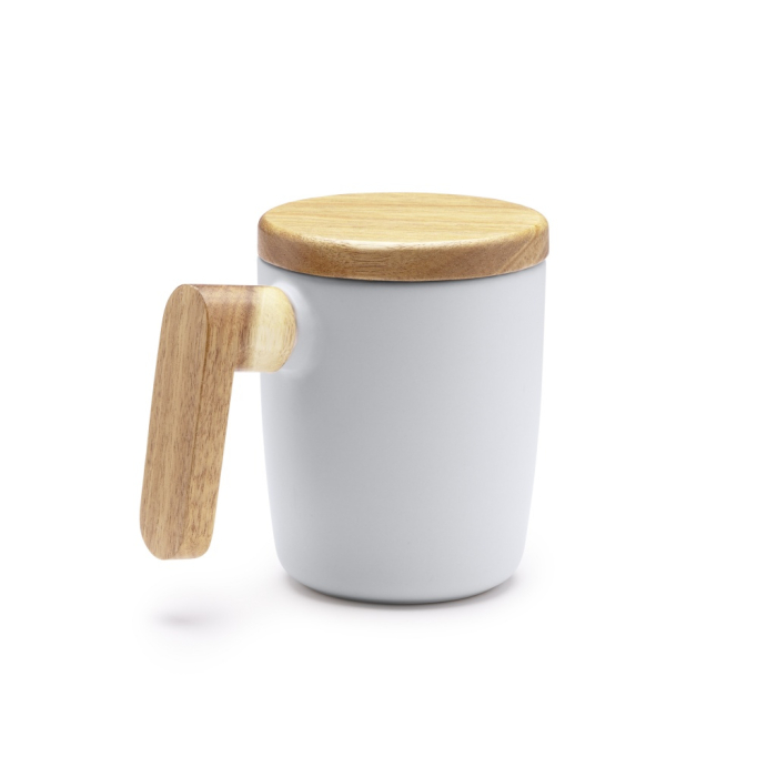 LOVET - Matowy ceramiczny kubek z bambusową pokrywką o pojemności 350ml