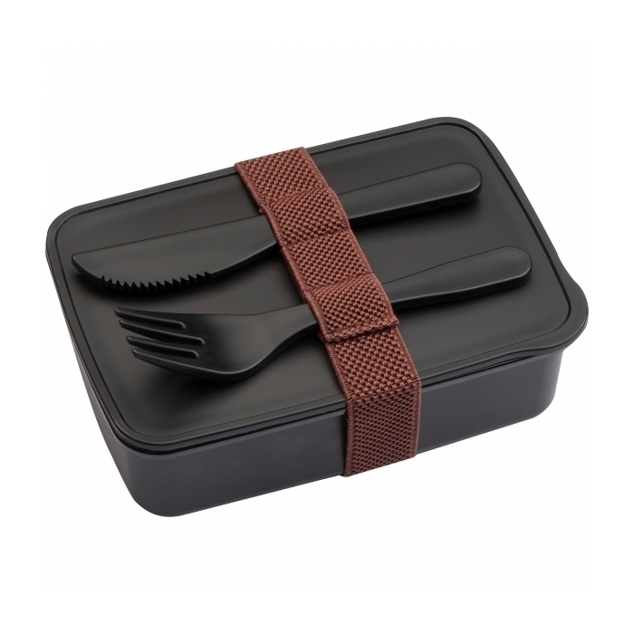 Lunch box ze sztućcami 600 ml VIGO, czarny