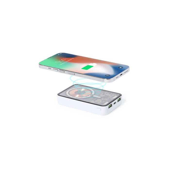 Magnetyczny bezprzewodowy power bank 5000 mAh, ładowarka bezprzewodowa 15W biały