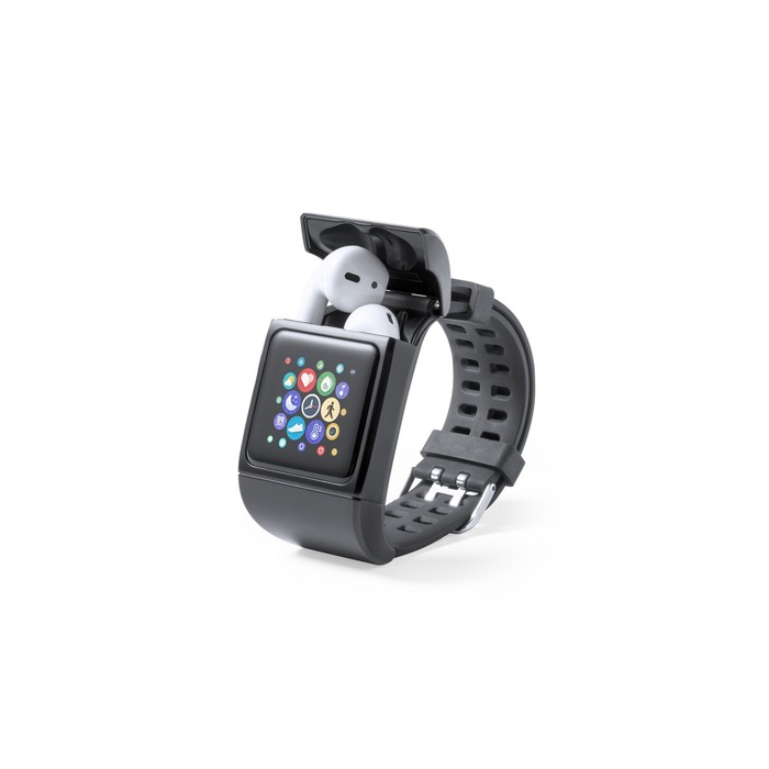 Monitor aktywności, bezprzewodowy zegarek wielofunkcyjny, bezprzewodowe słuchawki douszne czarny