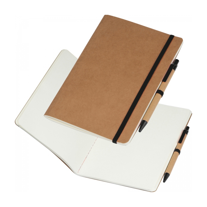 Notatnik A5 z czystymi stronami i długopisem, czarny