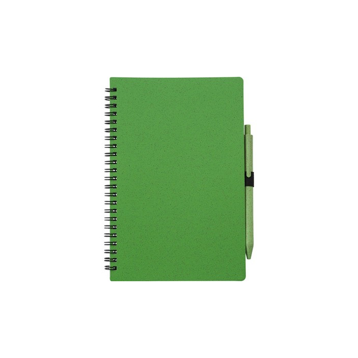 Notatnik ok. A5 ze słomy pszenicznej z długopisem zielony