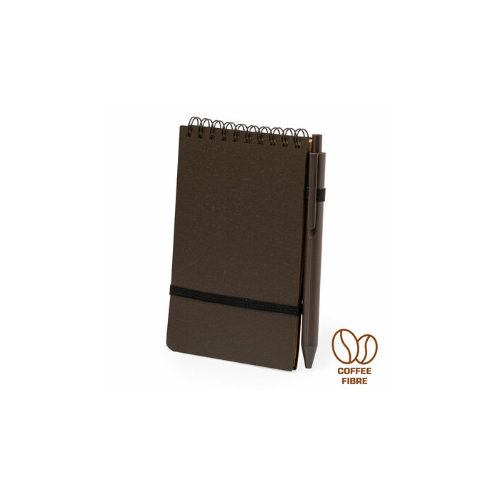 Notatnik ok. A6 z łusek kawowych z długopisem brązowy