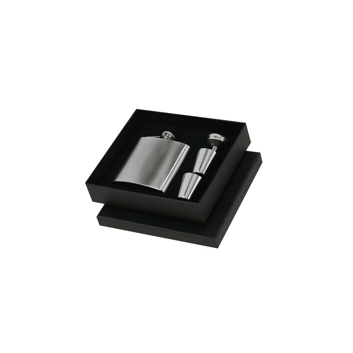 Piersiówka 175 ml ze stali nierdzewnej z recyklingu, 2 kieliszki, lejek srebrny