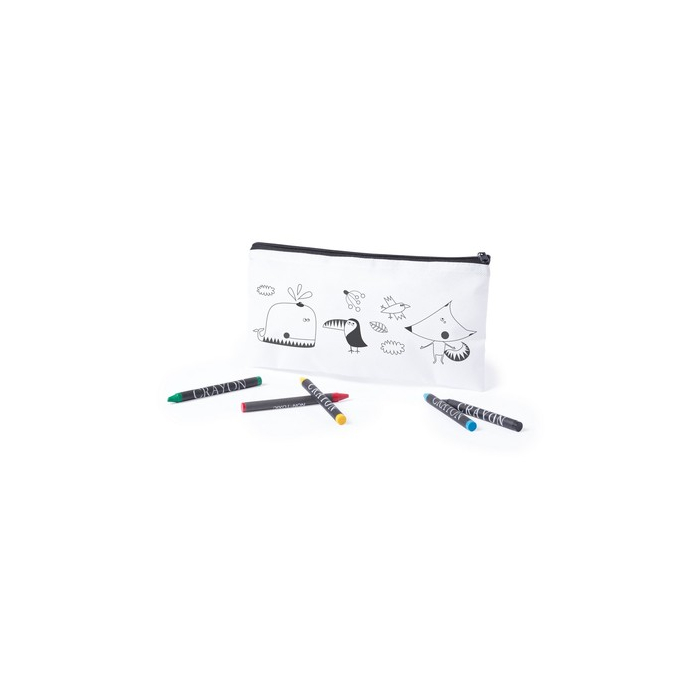 Piórnik do kolorowania, kredki biały