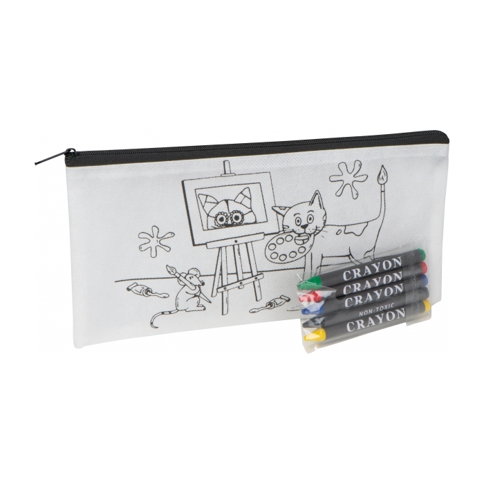 Piórnik do kolorowania z kredkami 5 kolorów STOCKHOLM, biały