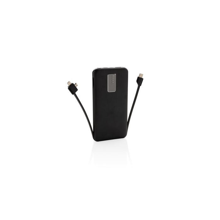 Power bank 10000 mAh ze zintegrowanym kablem 3 w 1 czarny