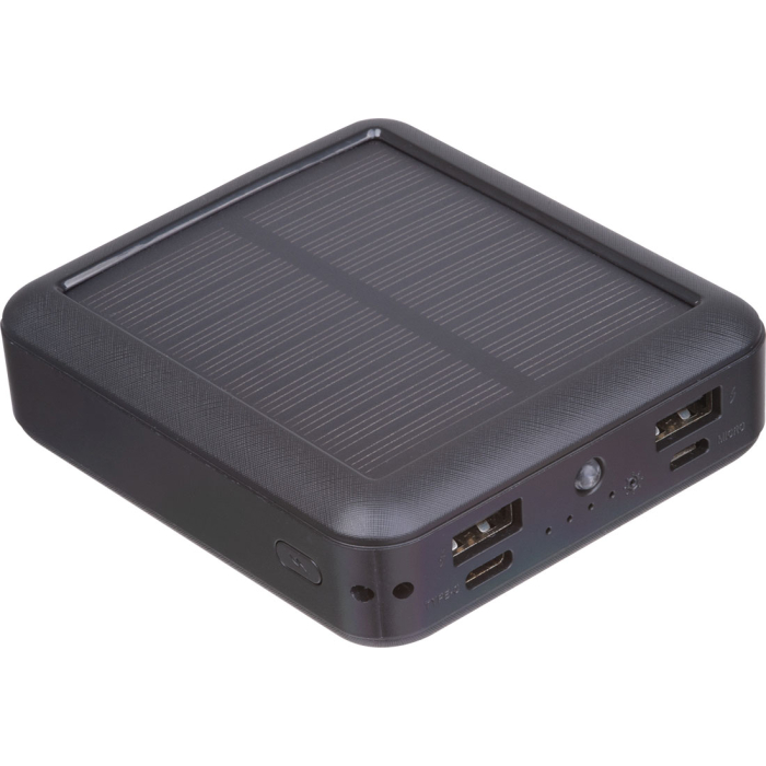 Power bank solarny, z recyklingu 10 000 mAh CRETE, czarny