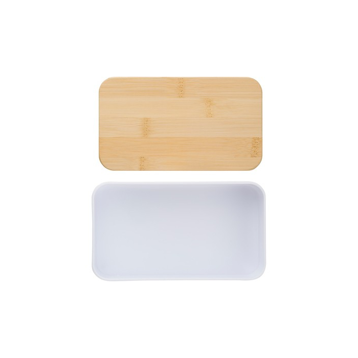Pudełka śniadaniowe 2 w 1, 2x400 ml, bambusowe wieczko, sztućce biały