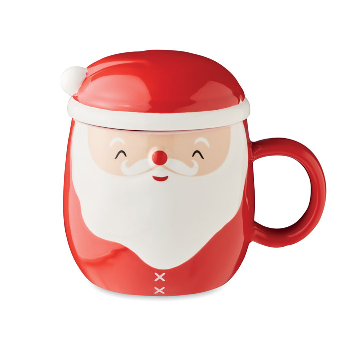 SANTA - Kubek ceramiczny z pokrywką, Czerwony