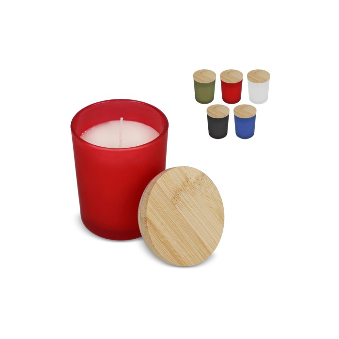 Scented candle in frosted glass jar