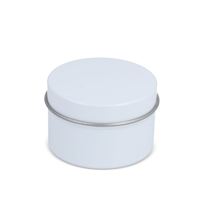 Scented candle round recycled tin, biały