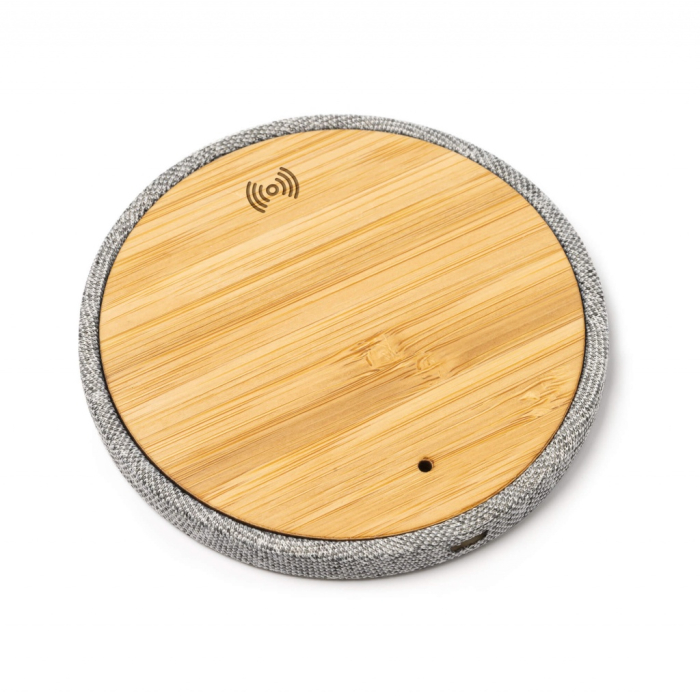SIBON - Ładowarka bezprzewodowa 10W z bambusa i tkaniny RPET