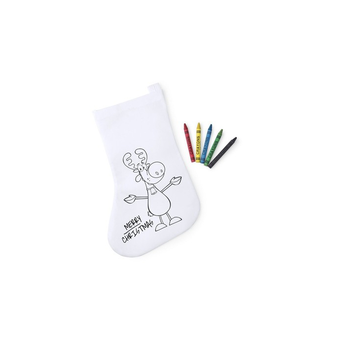 Skarpeta świąteczna do kolorowania z reniferem, kredki biały