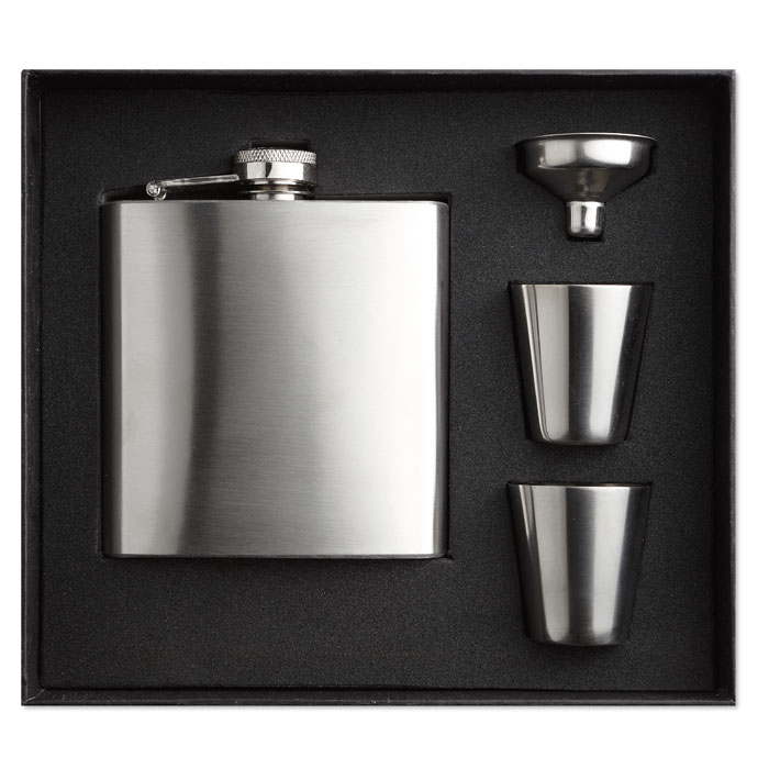 SLIMMY FLASK SET - Piersiówka., Srebrny Mat