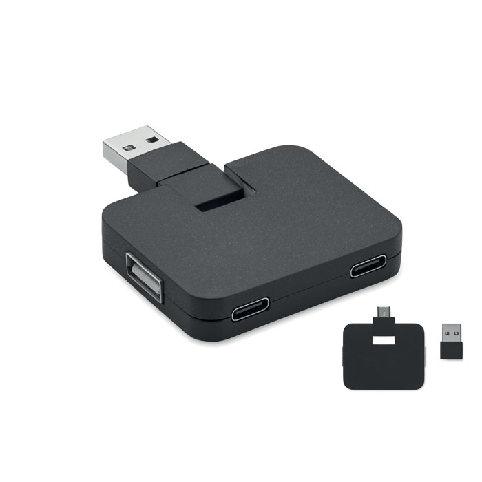 SQUARE-C - 4-portowy USB, Czarny