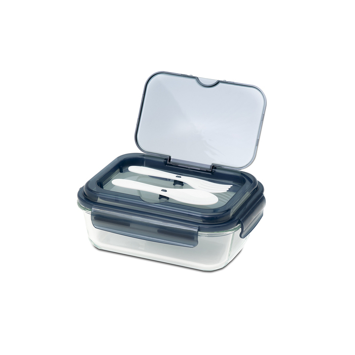 Szklany lunch box ze sztućcami 1000 ml Lagos, czarny