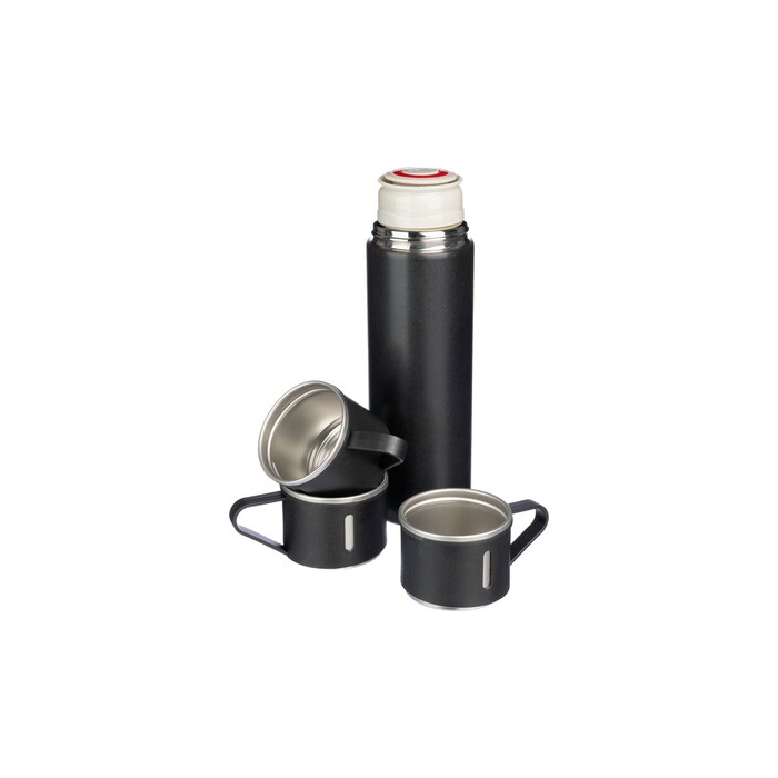 Termos 420 ml, trzy kubki 150  ml czarny