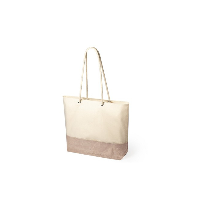 Torba bawełniana, elementy z juty beżowy