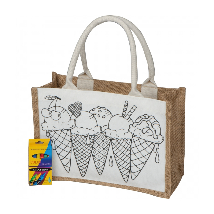 Torba z juty do kolorowania z kredkami, beżowy