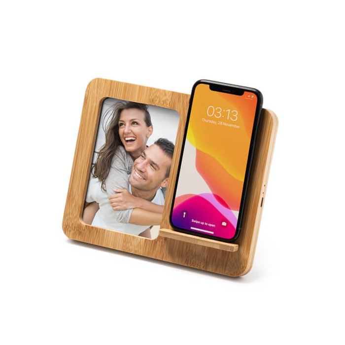 VULCO - Bezprzewodowa ładowarka 10W z ramką na zdjęcia, z bambusa