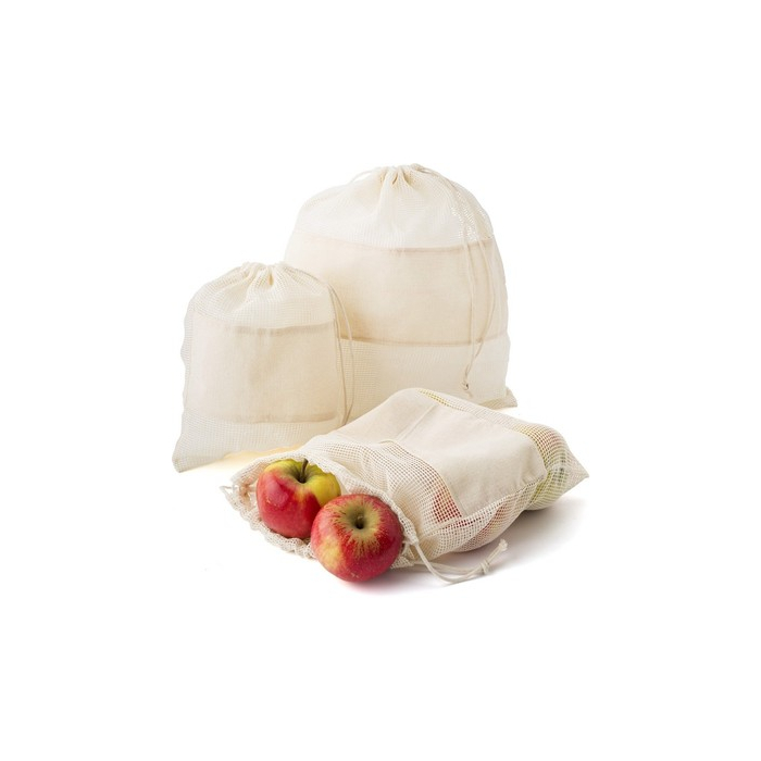 Worek na owoce i warzywa z bawełny organicznej, zestaw 3 szt. neutralny