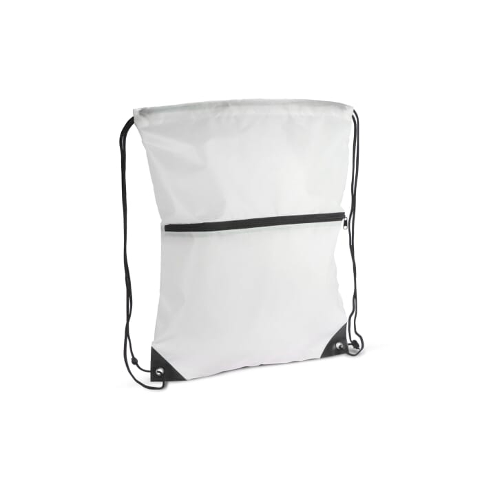 Worek ze sznurkiem 210T R-PET z zamkiem błyskawicznym, biały