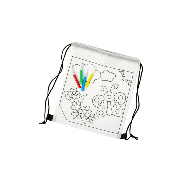 Worek ze sznurkiem do kolorowania, flamastry biały